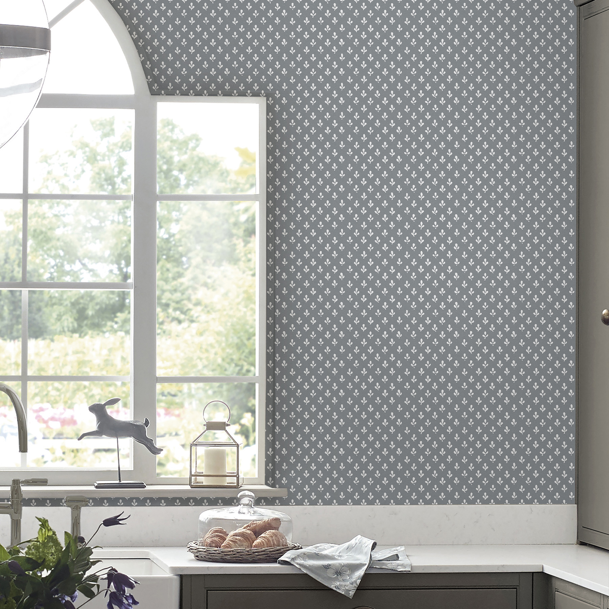 Trefoil Wallpaper 119861 By Laura Ashley In Slate Grey